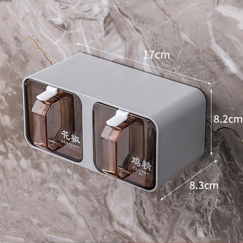 Wall-mounted Seasoning Box Spice Rack Sugar Bowl Salt Shaker Seasoning Container Spice Box With Spoons Kitchen Storage Organizer