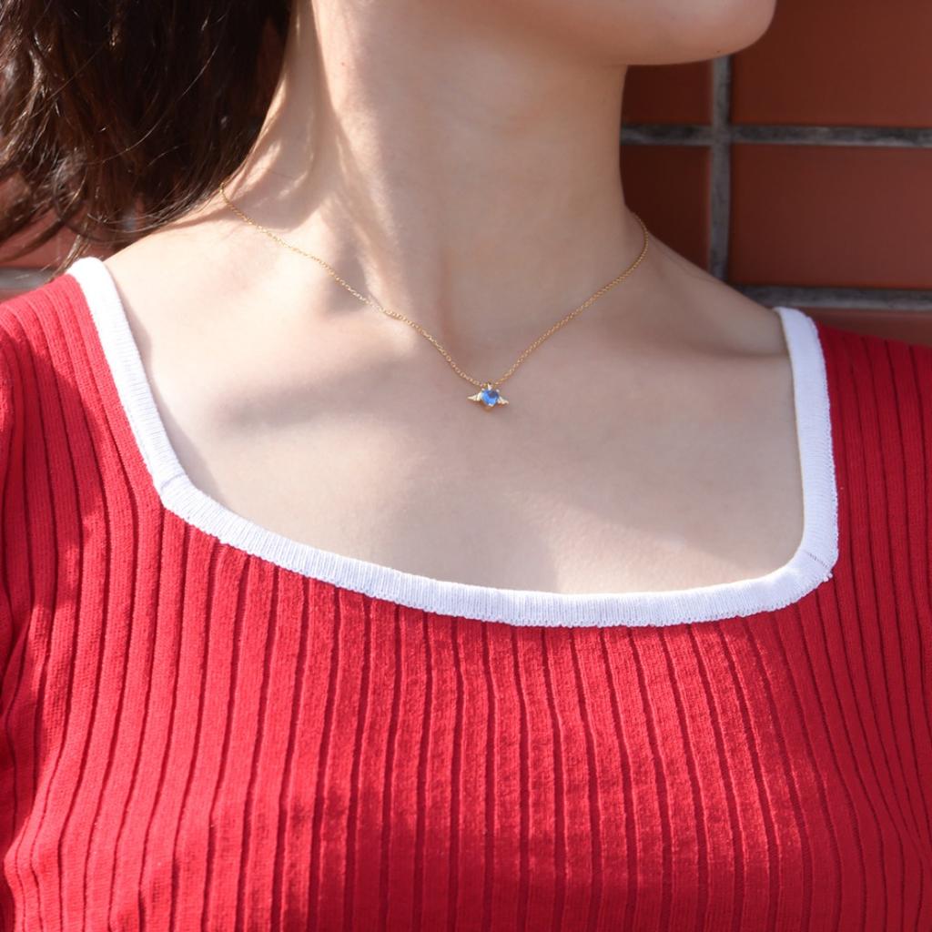 Silver angel wings necklace female Internet celebrity versatile niche design sense wings heart zircon pendant clavicle chain