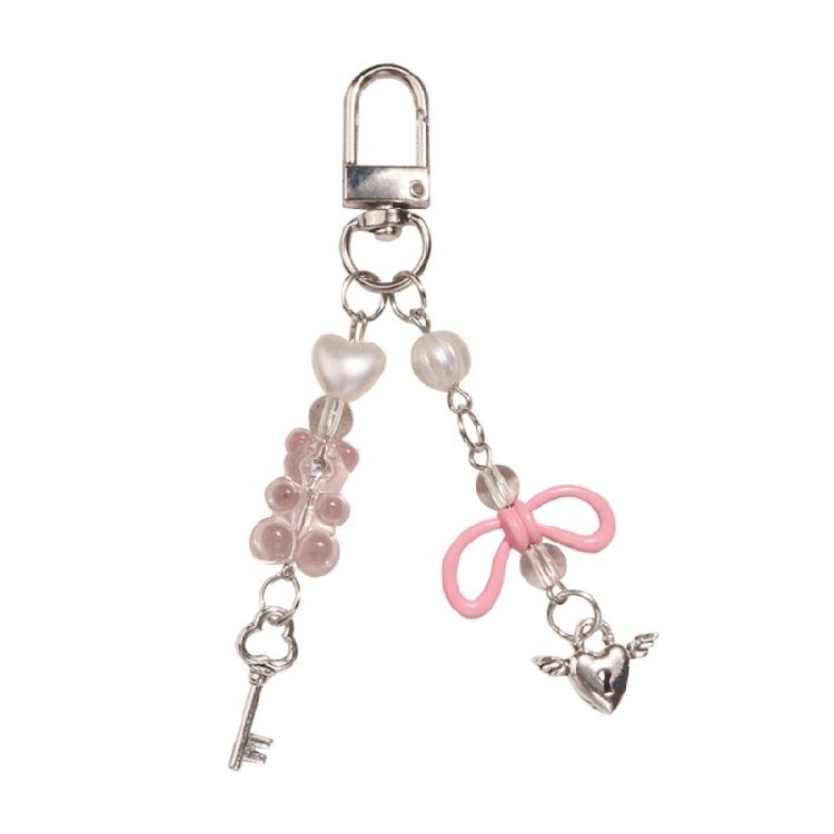 

Cute Heart Lock Bear Bead Pendant Keychain Hanging Decoration for Keys Bag Purse 1