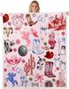 Western Cowboy Blanket Pink Cowgirl Theme Fleece Throw Ranch Decor Cactus Boots Hat Cozy Home Textile