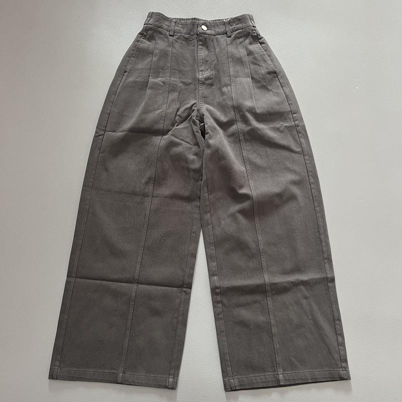 Women s Grey Retro Patchwork Wide-Leg Cotton Pants - Casual, Loose Fit Large