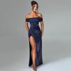 Ein-Wort-Schulter sexy Schlitz Satin Abendkleid Kleid Damen, Europäisches und Amerikanisches Neues Langes Kleid