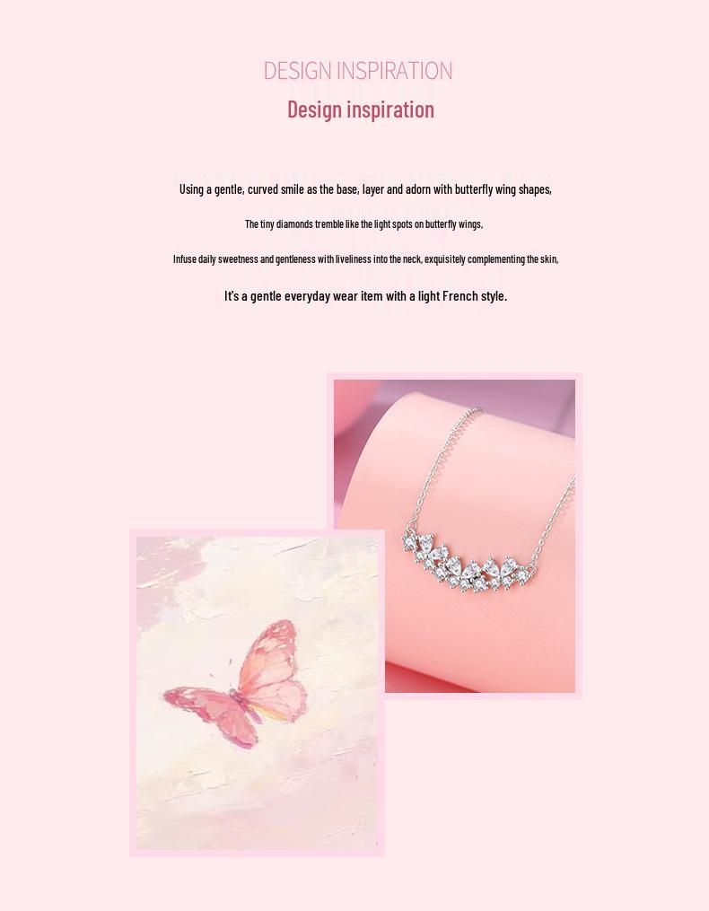 Tichia Smiling Butterfly Necklace: S925 Sterling Silver, Luxurious High-End Fashion with Versatile Shining Butterfly Clavicle Chain.