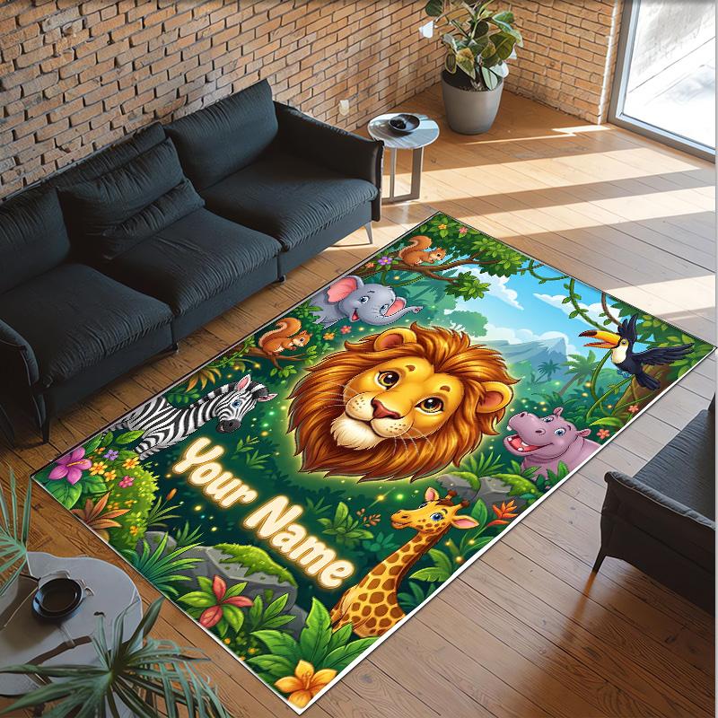 Leopard Theme Crystal Velvet Floor Rug Personalized Custom Name Text Warm Carpet Home Decoration