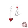 925 Silver Red Asymmetric Love Heart Earrings Sweet Peach Jewelry For Women Wedding Party Fashion