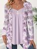 Autumn and Winter European and American Women's Clothing Fake Two-piece Printed Fashion Button-up Long-sleeved Top