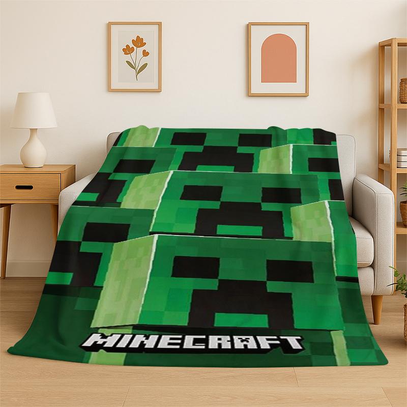 Classic SSandbox Cartoon Pixel Bulding Game Flannel Blanket Soft Warm Throw Blanket for Bedroom Living Room Bed Travel Gift