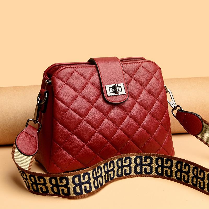 Neue Einfache Koreanischer Stil Modische Diamant Doktor Tasche Rindsleder Vielseitige Ein-Schulter Umhängetasche Große Kapazität Eimertasche