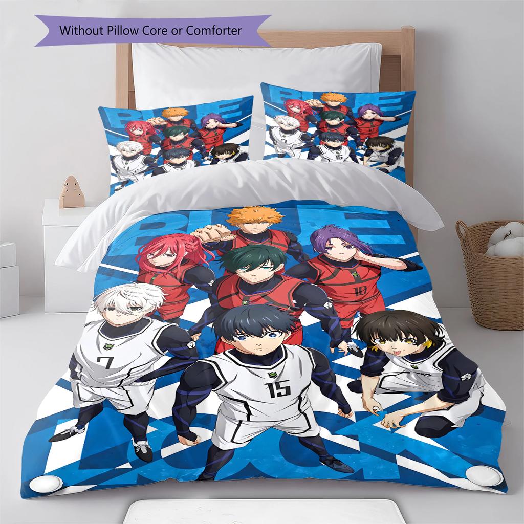 BLUE LOCK Pattern Bedding,Quilt Set Quilt Cover Pillowcase Home Birthday Gift (1 * Duvet Cover + 2 * Pillowcase, Without Core)