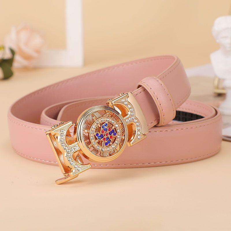 Fashion Stylish Womens Versatile Automatic Buckle Decorative Denim Belt For 2024