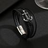 Personalized Fashion Retro Leather Stainless Steel Bracelet Multi Layer Braided Rope Black Series Men's