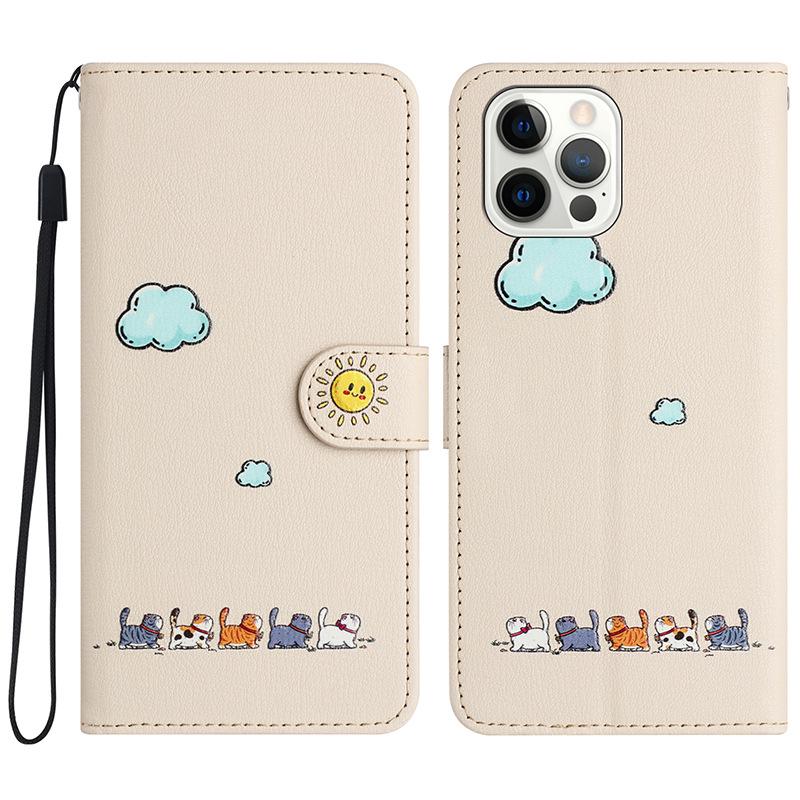 Tegneskinn lommeboktelefondeksel for iPhone15, Samsung S24, Xiaomi, OPPO, VIVO - full pakke med kortspor.