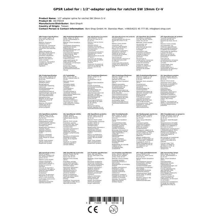 Douille 1/2 pouce Spline/Multi-empreinte Cr-V pour Cliquet