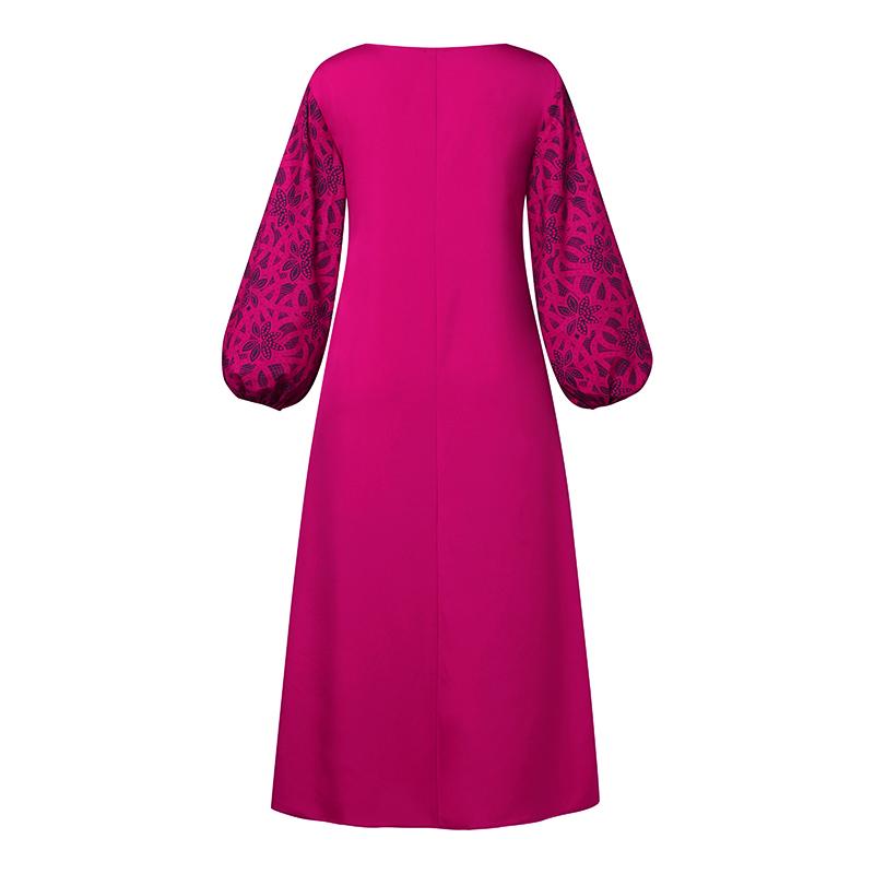 Women Plus Size Round Neck Long Sleeve Printed Loose Long Dresses