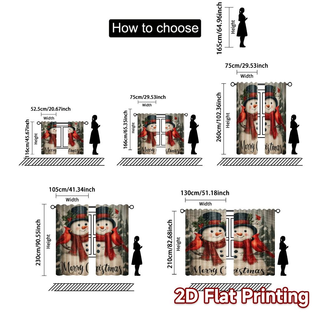 Set Of 2 Flat Printing Jit Curtains Without Rod Festive Snowmen Chic Yarn Versatile All Contemporary Made Polyester