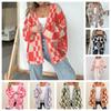 Multi Color Loose Fit Plaid Pattern Open Front Cardigan Sweater