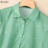 ZANZEA Women Casual Turn Down Collar Short Sleeve Print Blouse