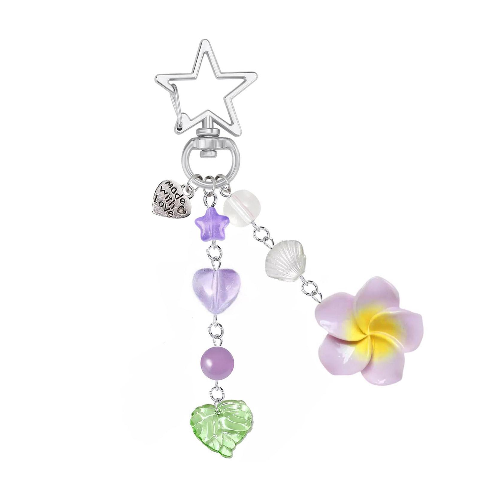 

Cute Floral Acrylic Pendant Charm Keychain For Bags Accessories Lightweight Beaded Phone Charm Fashion Decoration фиолетовый