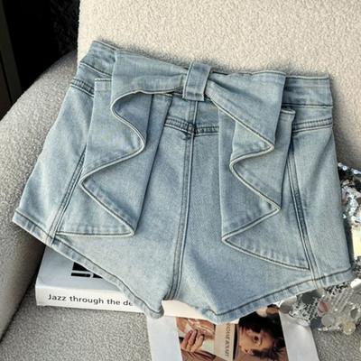 3D Bow Female's Denim Shorts High Waisted Solid Color Slim Fashion Half Pants Summer Hot Girl Sexy Clothing