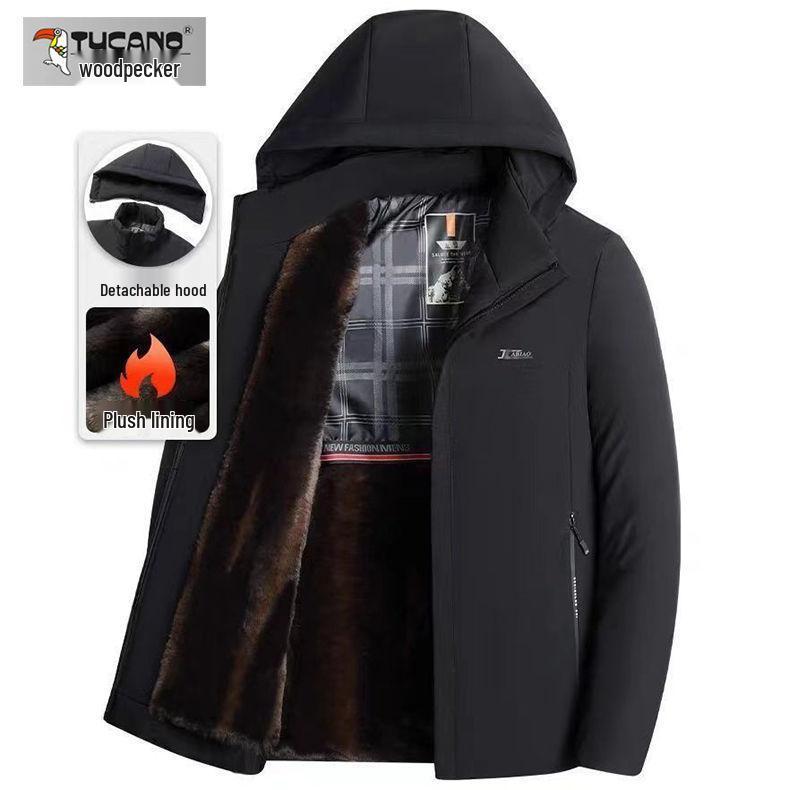 Woodpecker Men's Winter Down Jacket: Thick, Warm, Business Style, Plus Velvet, for Middle-Aged Dads.