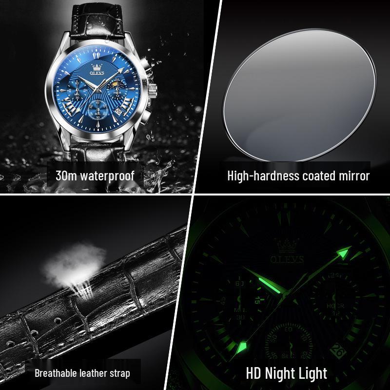 OLEVS Men's Multifunctional Quartz Chronograph Watch with Calendar