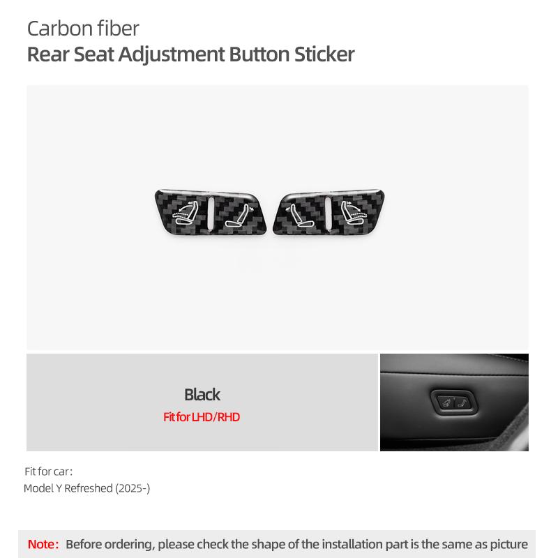 For Tesla Model Y Juniper 2025- Carbon Fiber Rear Seat Adjustment Button Panel  Trim Stickers Car Interior Tuning Accessories