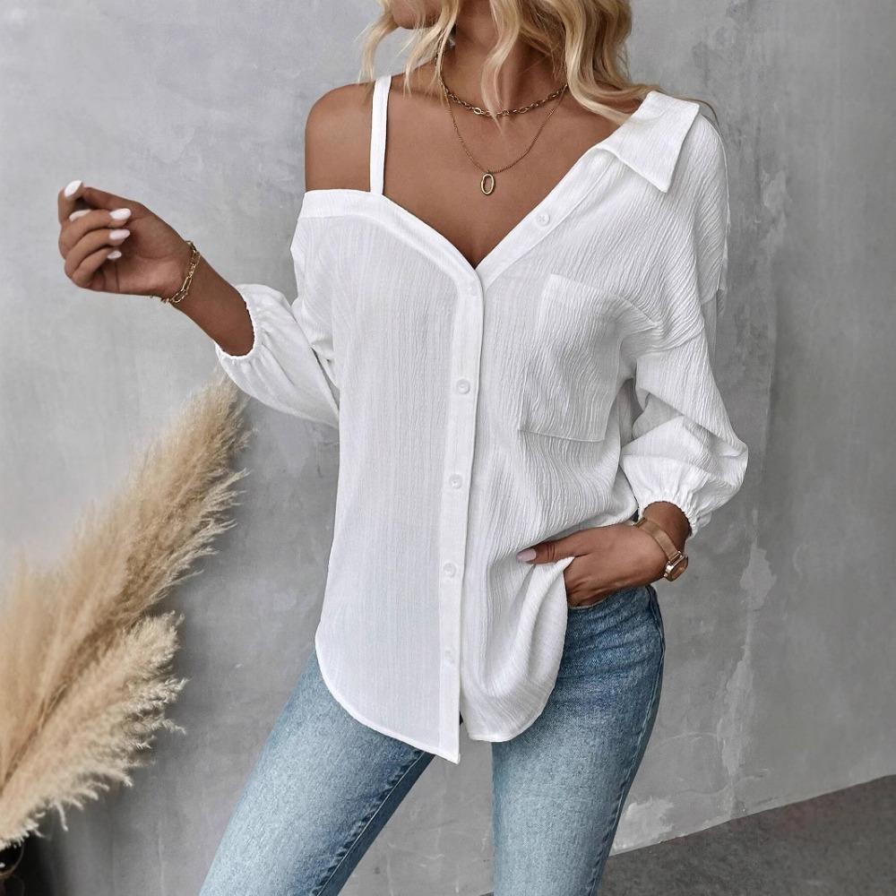 Spring and Summer Lapel, Three-quarter Sleeve, Off-the-shoulder Cardigan, Single-breasted Casual Shirt