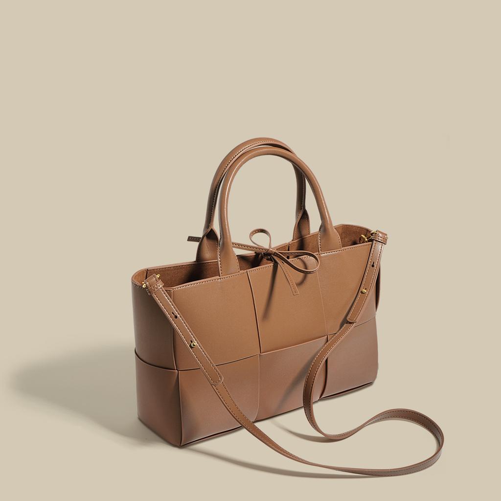 Leather Woven Tote Leather Simple and Versatile Mother-child Bag Commuting One-shoulder Crossbody Handbag