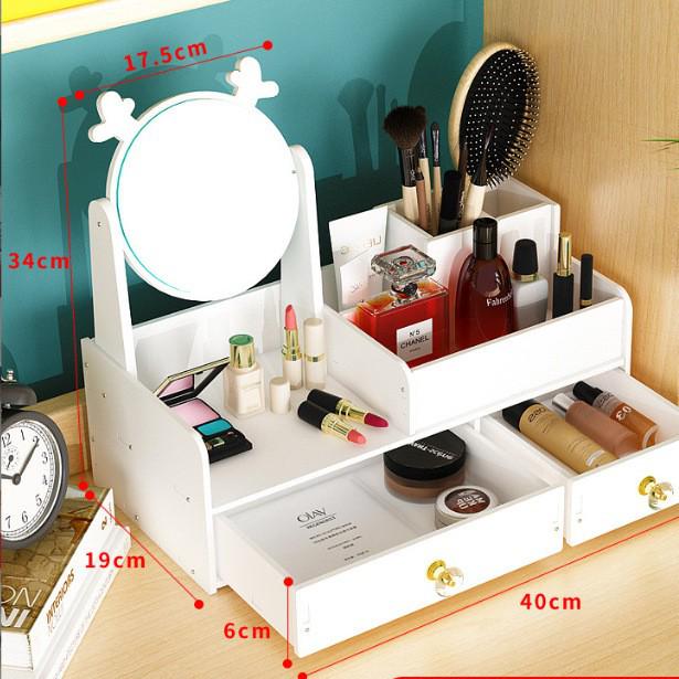 Zrcátko na make-up na stůl s velkou kapacitou a úložný box na kosmetiku se zásuvkami na rtěnky, šperky a péči o pleť