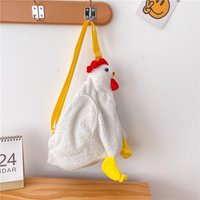 Chickens Shape Pellet Fiber Crossbody Bags for Woman Short Plush Funny Carto Handbag Shoulder Bag, Teen Youth Children Gits