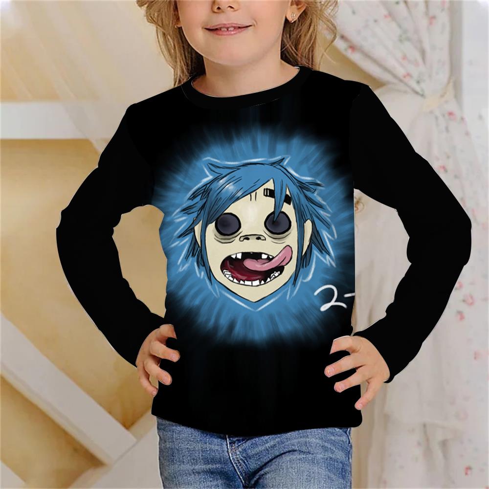 Rock Band Gorillaz Children's 3D Digital Printing Girl Fashion Trend Round Neck Long Sleeved T-shirt