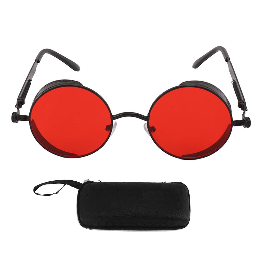 Round Sunglasses Metal Spring Feet UV Proof Stylish Cool Sunglasses for Men Women Party Beach Summer Black Frame Red