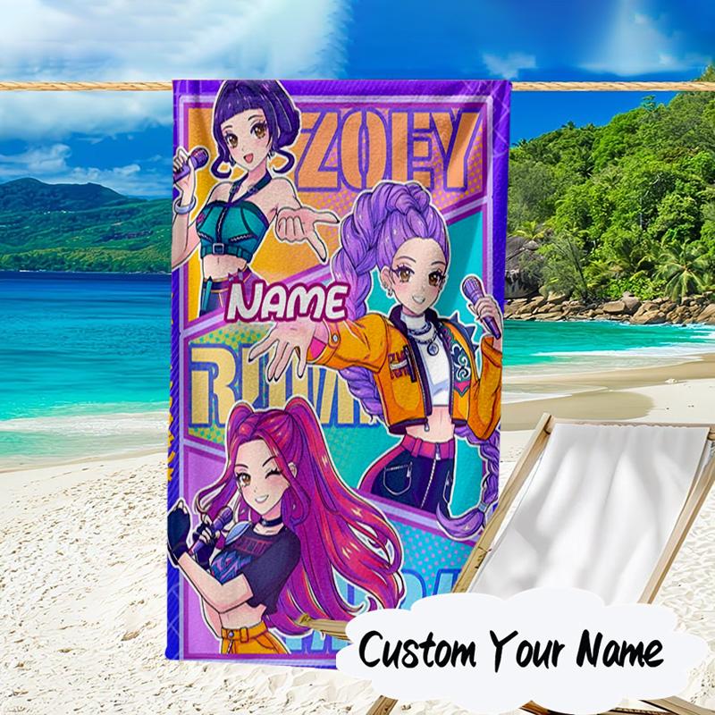 Custom Name KPop Cartoon Microfiber Beach Towel Super Soft & Absorbent for Bath, Beach, Travel Bath Time Accessory, Fan gifts