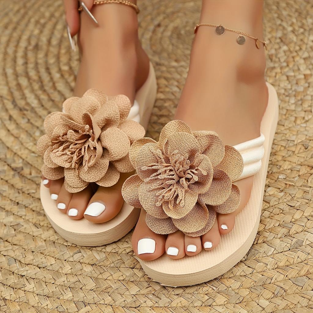 Women's Floral Strap Flat Sandals - Summer Jelly Wedge Slippers, Comfortable Casual Beach Shoes for Ladies