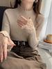 Women's 2024 Luxe Lace Knit Base Layer: White Half-High Neck Top for Spring, Autumn, Winter