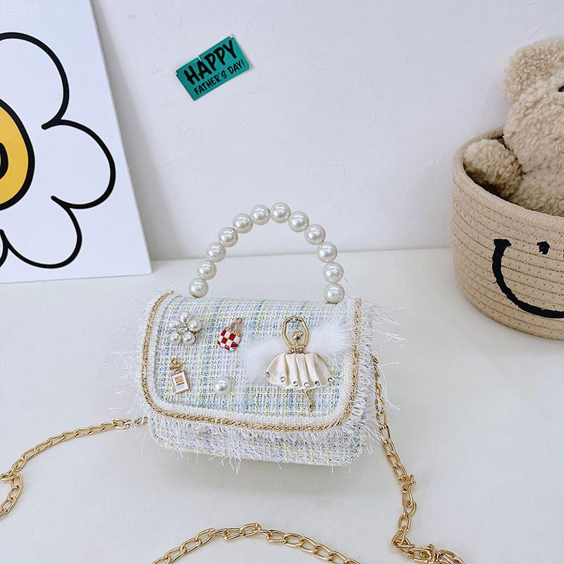 Adorable Mini Pearl Handbag For Girls Trendy Princess Style Cute Cotton Tote