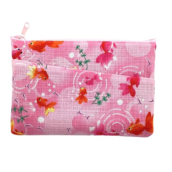 Kyoyu Made in Japan 100% Cotton Pouch with Pocket, Cosmetic/Accessory Case, Approx. 12.5×19cm, Women