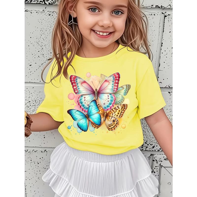Girls' Butterfly Print Trendy Casual T-Shirt