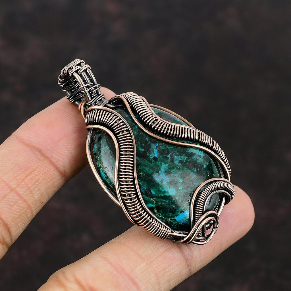 Chrysocolla Pendant Copper Wire Wrapped Pendant Handmade Designer Jewelry Wrapped Gemstone Pendant Gift For Her Chrysocolla Copper Jewelry