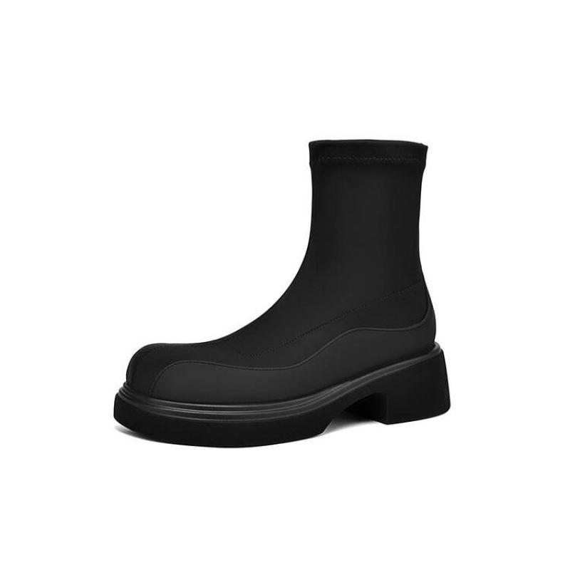 Autumn and Winter Women's Platform Fashion Boots Non-slip Large Size Women's Boots Round Head High Boots Women's Middle Heel New Square Heel Leathe