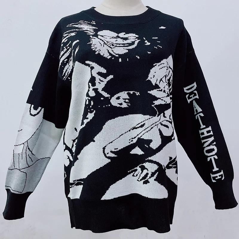 Herren-Hip-Hop-Anime-Muster, Harajuku-Retro-Strickoberteil, Straßenkleidung, langärmeliger Pullover