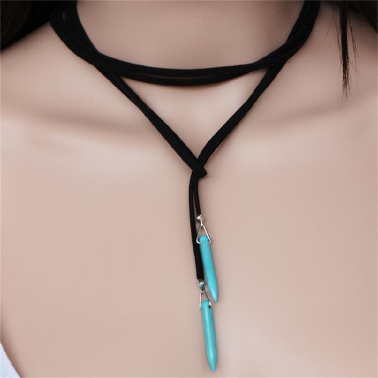 Turquoise Charm Necklace Bohemian Jewelry Natural Blue Stone Lariat Wrap