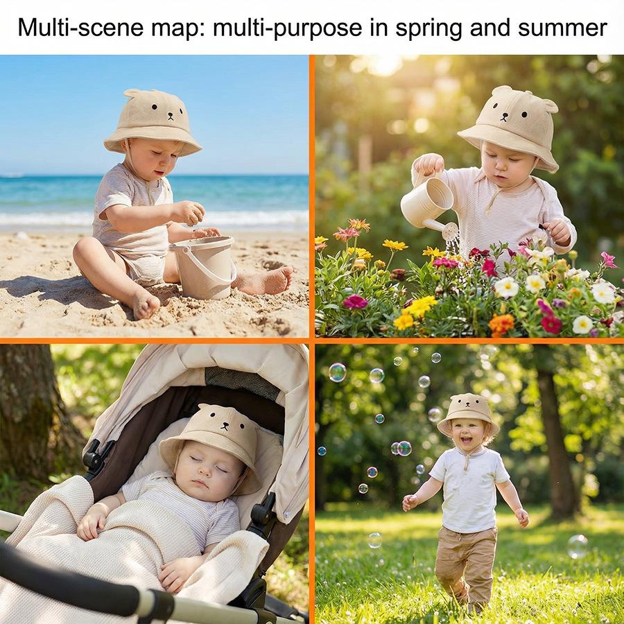 Spring and Summer Korean-style Baby Super Cute Little Bear Fishing Hat for Both Boys and Girls, a Lightweight Sun Protection and