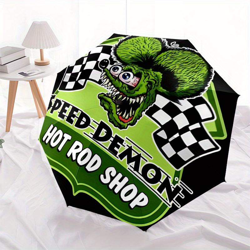 Speed Demon Umbrella Cute Umbrella with Cute Design, Portable 3 Fold Compact Umbrella for Men & Women,S352