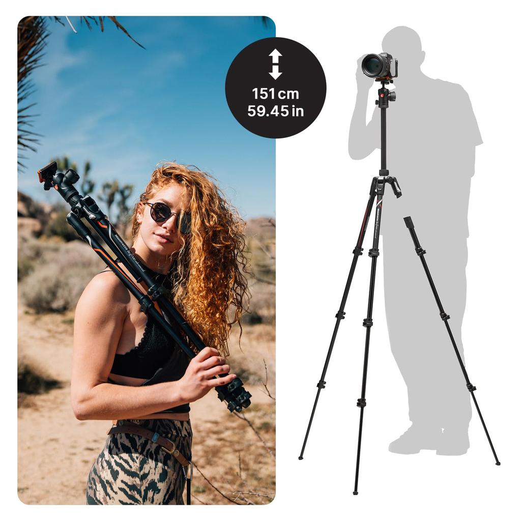Manfrotto Befree Advanced Aluminum Tripod Kit with Quick Release Plate for Sony and Tripod, 4-Section, Lever-Lock Type, L-Type 7 9 (MKBFRLA-BH)