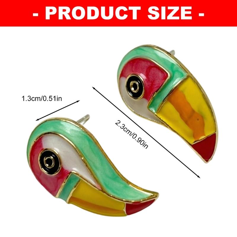 Toucan Ear Stud Pair Colorful Enamel-Look Design Gold-Tone Outline Statement Jewelry for Daily Wear and Party Looks