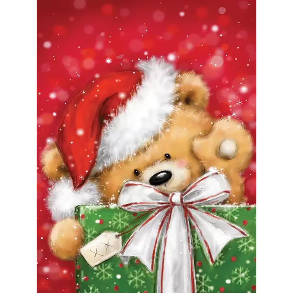 5d Diamond Painting Christmas Bear Hat Handicraft Full Square Diamond Embroidery Cross Stitch Animal Mosaic Christmas Wall Art