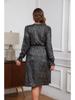 French Luxury Plus Size V-Neck Long Sleeve Dress with Elastic Waist & Hot Stamping Midi Skirt  