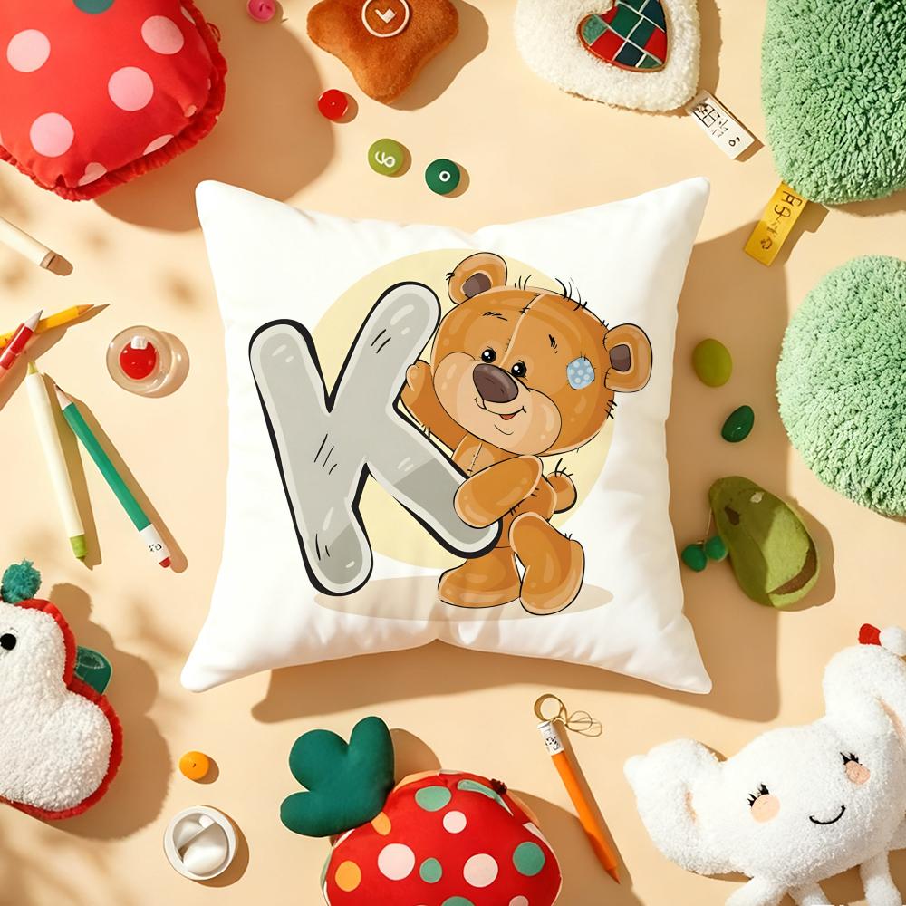 Cute Cartoon Bear Animal Letter Cushion Cover Plush Fabric Soft DoubleSided Printed Sofa Warm Winter Home Gift Pillow Cover