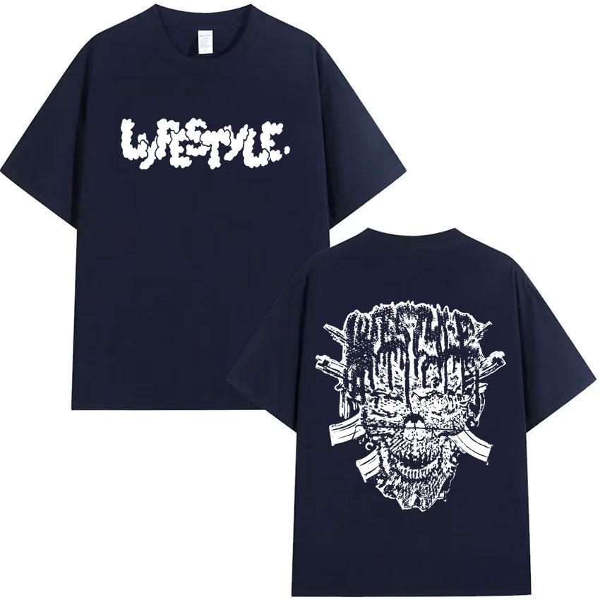 Rapper Yeat Lyfestyle Totenkopf Grafiken Album T-Shirt Herrenkleidung Lässig Baumwolle Kurzarm Sommer Übergröße Streetwear T-Shirts